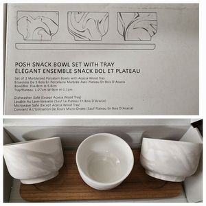 Posh snack bowl set with wooden tray.